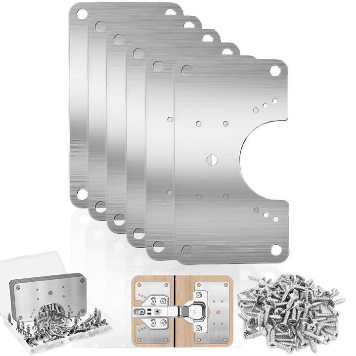 6 Pcs Cabinet Hinge Repair Plate, Hinge Repair Board, Cabinet Hinges Repair Brackets with Screws, Metal Hinges Repair Fixing Pla