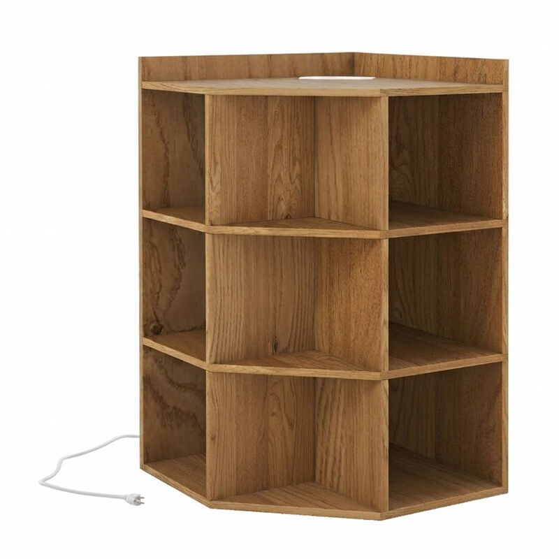 Space Saving Corner Cabinet with Charging Station and 3 Tier Storage for Bedroom-Natural image number 0