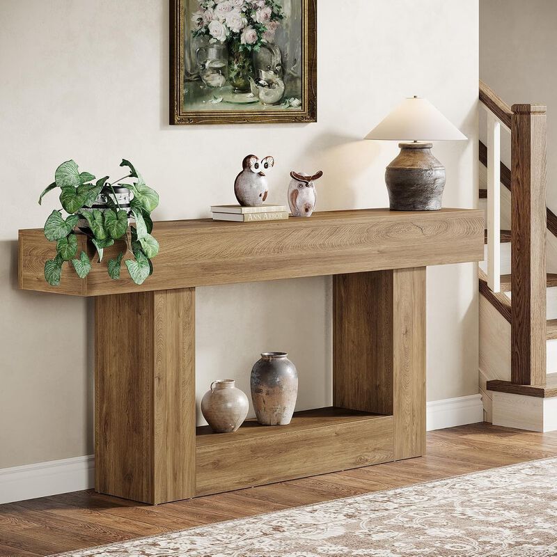 Tribesigns Farmhouse 2-Tier Wood Console Table image number 3
