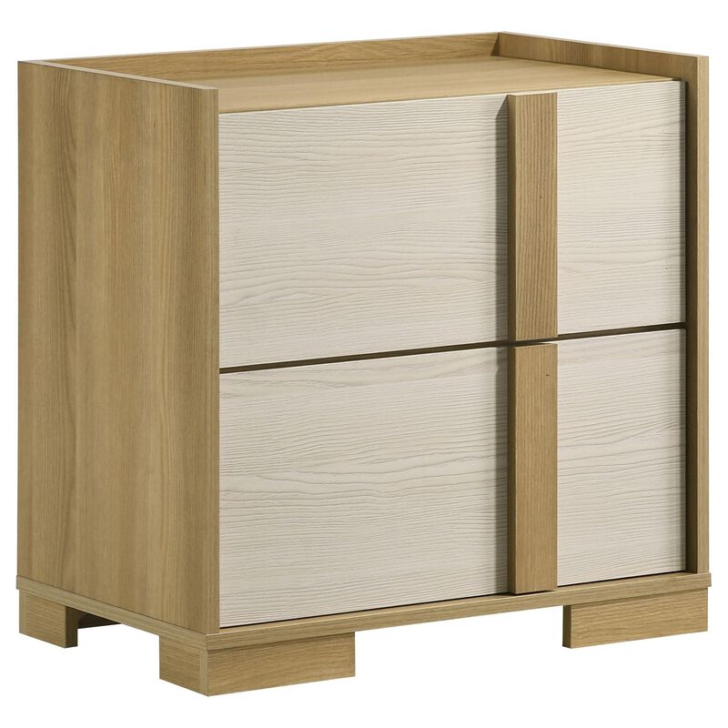 Hyle Nightstand, 2 Drawers, 24 Inch Modern Natural Brown and White - Benzara