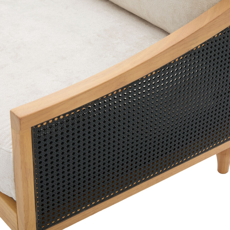 Merax Rubberwood Frame 2 Seater Chenille Loveseat Rattan Woven Side Panels with High-Density Foam Cushions image number 3