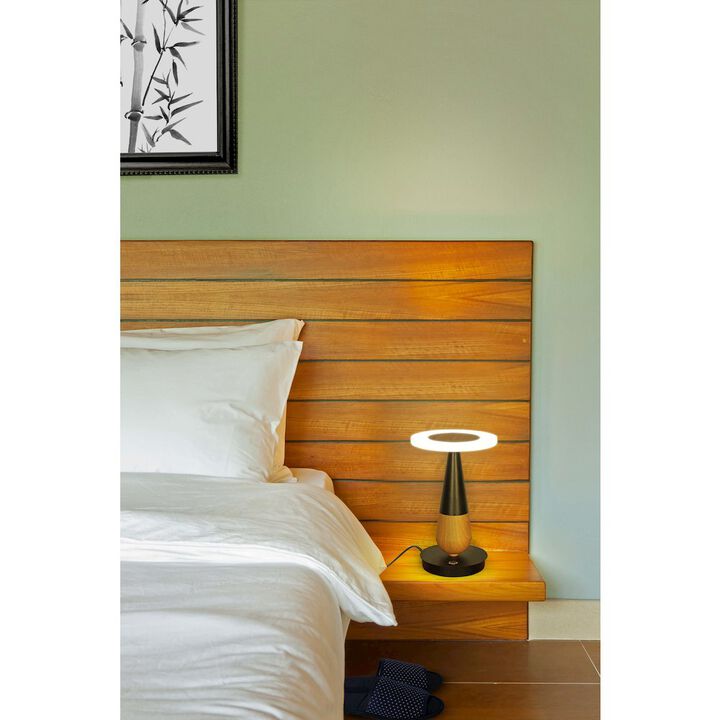 VONN Lighting Height Integrated LED Table Lamp in Plated Black Wood Finish
