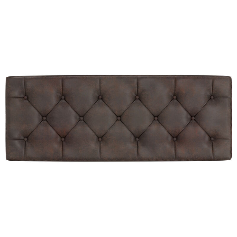 Hamilton 48 inch Wide Transitional Rectangle Storage Ottoman in Distressed Brown Faux Leather