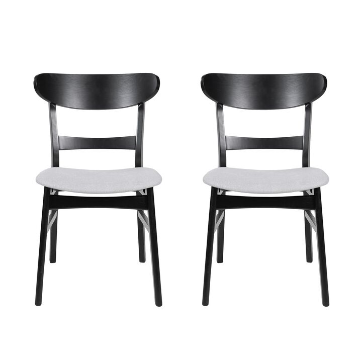 Cole Dining Chair Set of 2, Curved Open Back, Beige Padded Seat, Black - Benzara