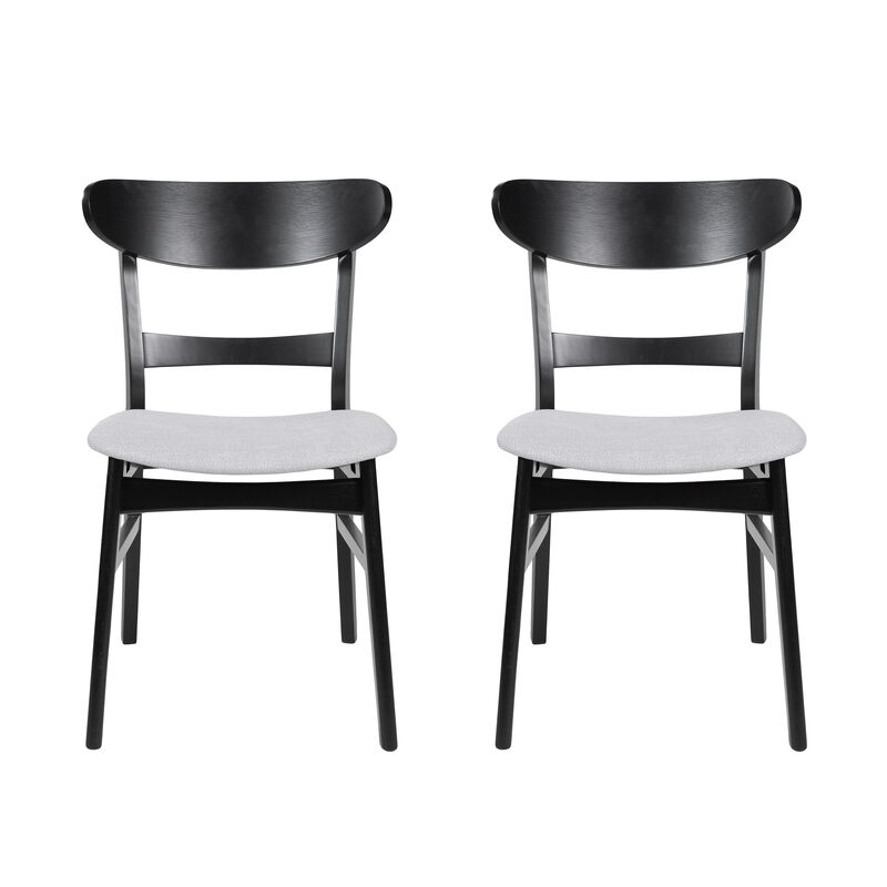 Cole Dining Chair Set of 2, Curved Open Back, Beige Padded Seat, Black - Benzara