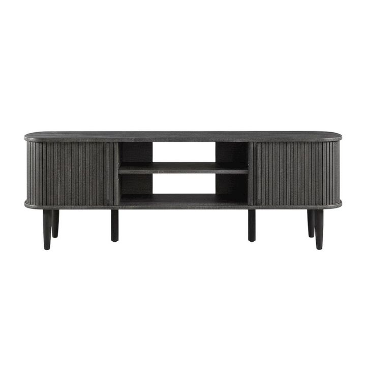 Gray wood TV stand with sleek design and sturdy construction