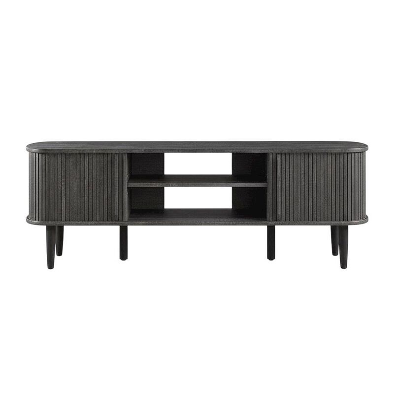Gray wood TV stand with sleek design and sturdy construction image number 1