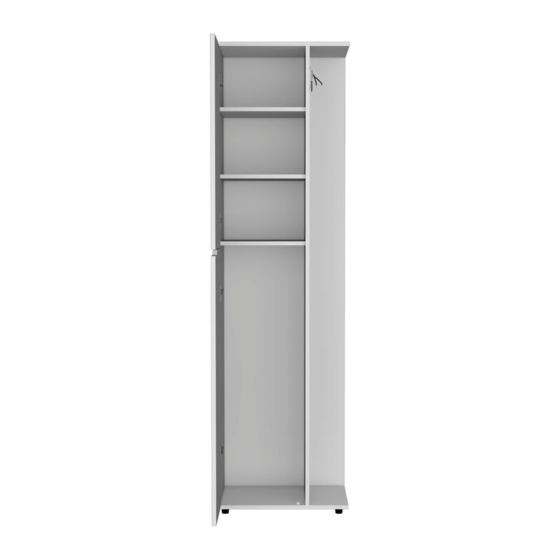 DEPOT E-SHOP Tok  Broom Storage Closet with One Door 71.3" H, Four Shelves and Broom and Mop Holder,White,Kitchen