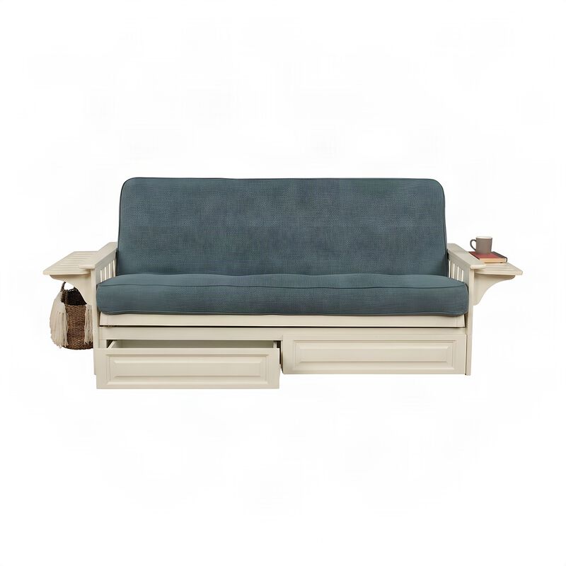 Phoenix Frame-Antique White Finish-Linen Aqua Mattress-Storage Drawers image number 5