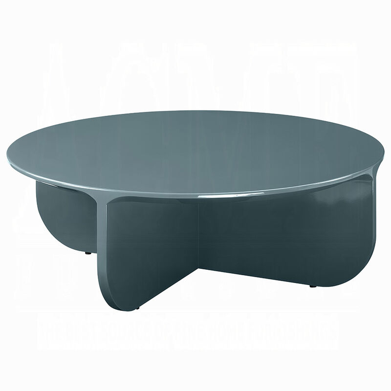 Lemy Coffee Table. 39 Inch Round Top with Pedestal Base, Teal Blue Wood image number 3