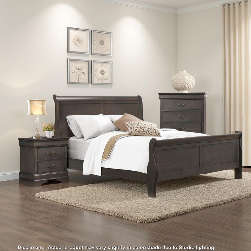 Fy Three Piece Full Size Bedroom Set, Modern Brass Metal Handles, Stained Gray image number 6
