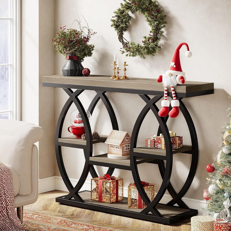 Tribesigns Contemporary 4-Tier Wood Console Table with Storage Shelves image number 2