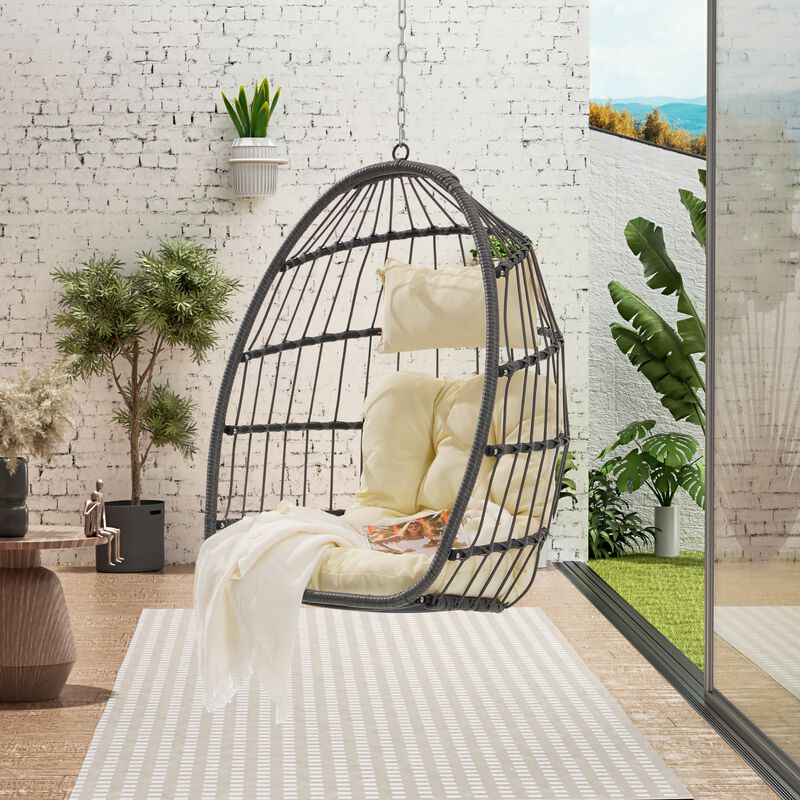 Hivvago Egg Swing Chair with Wood Frame image number 4