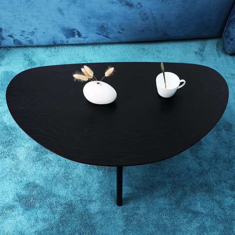 FIRMINANA Small Black Oval Coffee Table for Small Space , Simple Modern Center Table with OAK Wood Legs-Black-18.9"" D x 33.47""