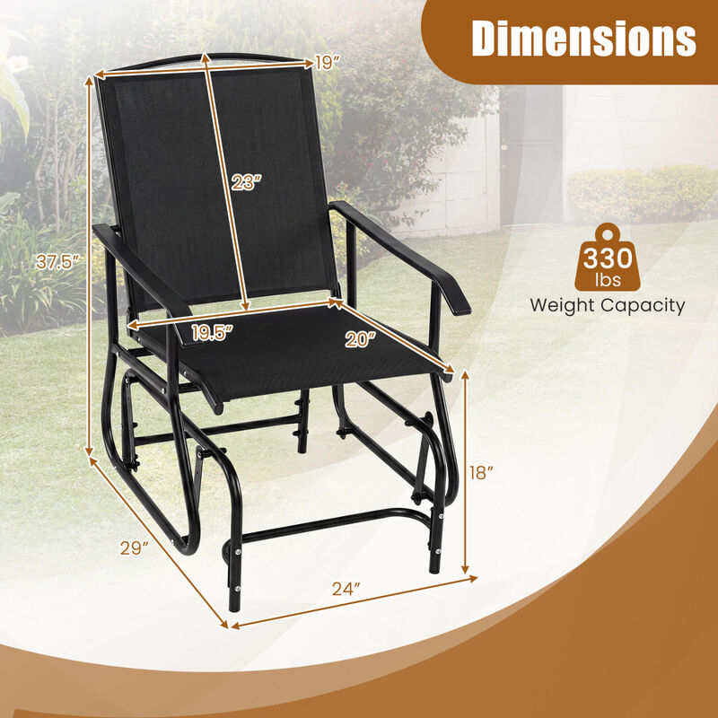 Patio Glider Chair with Black Metal Frame and Comfortable Armrests image number 2