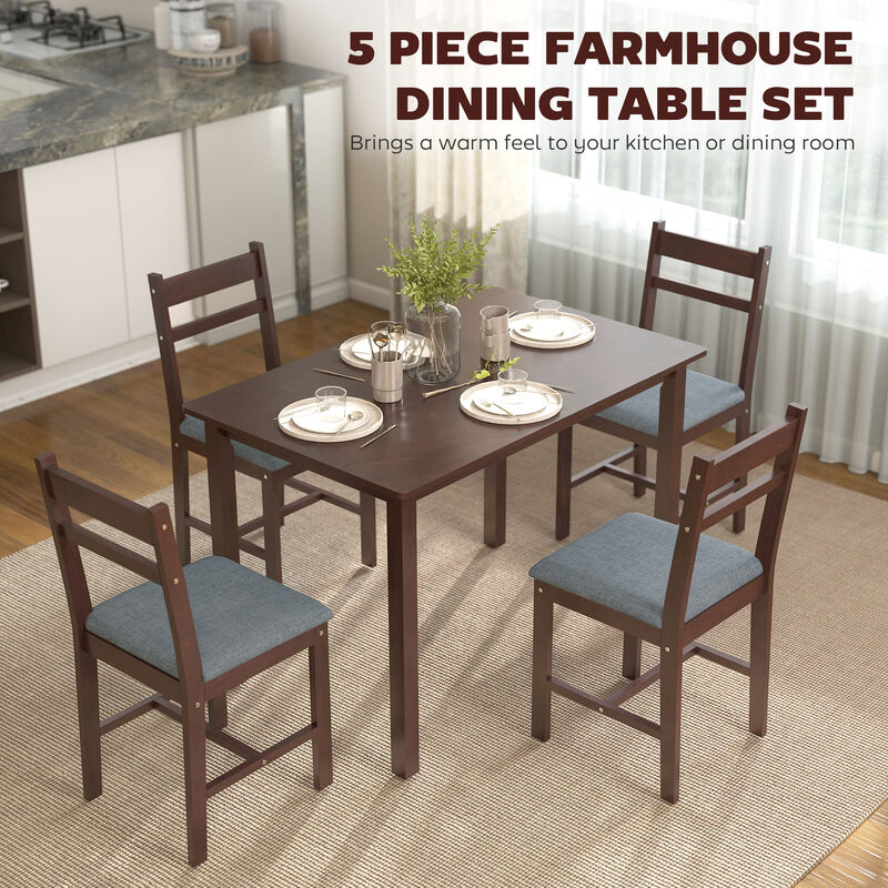 Hivvago Solid Wood Dining Table Set with Upholstered Chairs image number 3