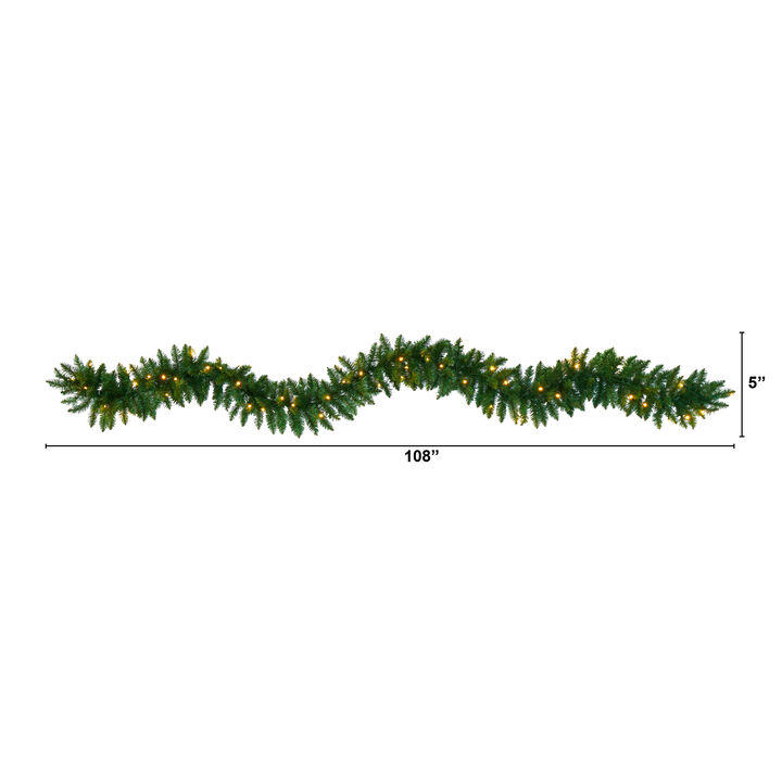HomPlanti 9" Christmas Pine Artificial Garland with 50 Warm White LEDs Lights