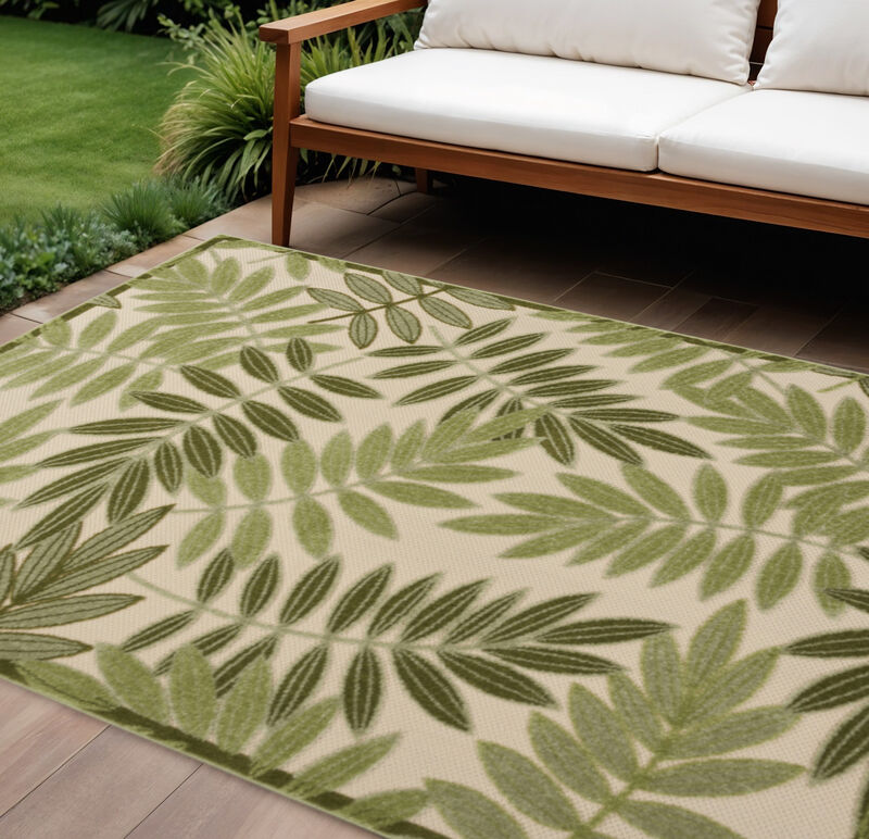 HomeRoots 10' X 14' Ivory And Green Palm Leaf Indoor Outdoor Area Rug image number 1