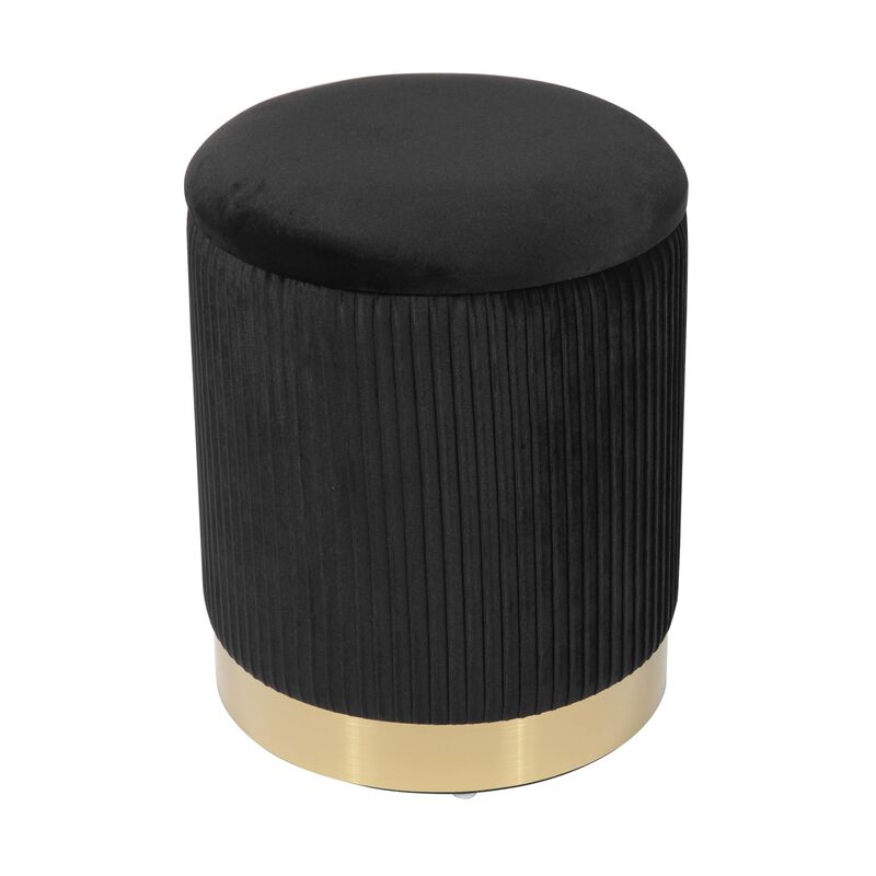 Tov Furniture Zoe Pleated Velvet Round Storage Ottoman (Black) image number 4