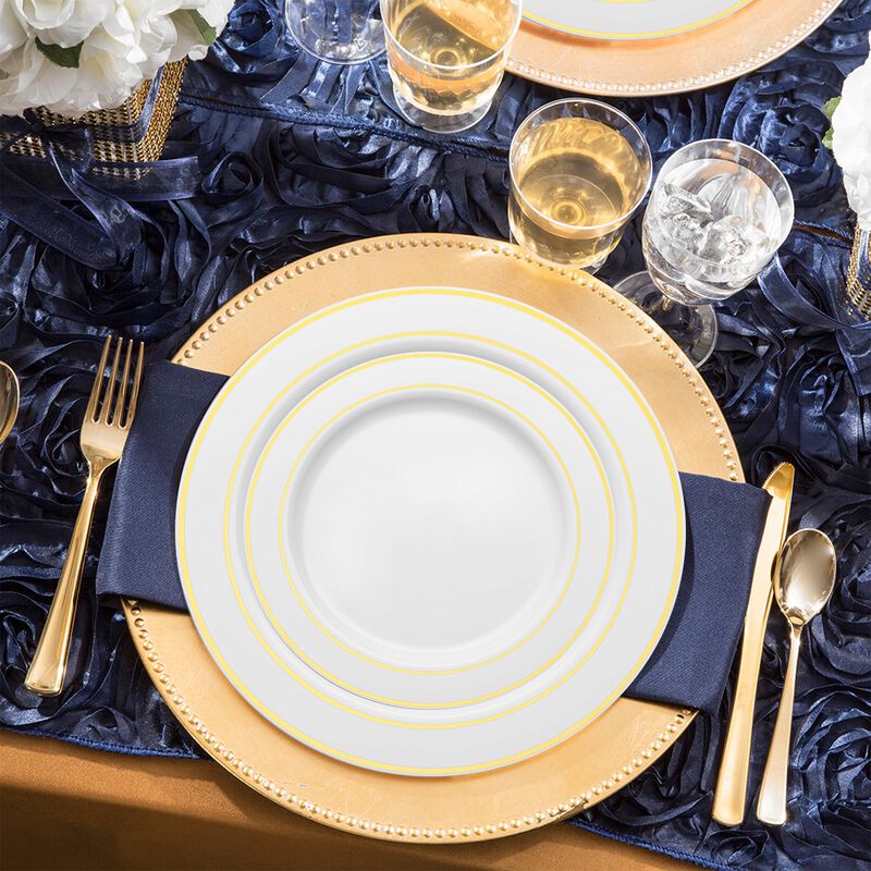 White with Gold Edge Rim Plastic Wedding Value Set (30 Sets) image number 7