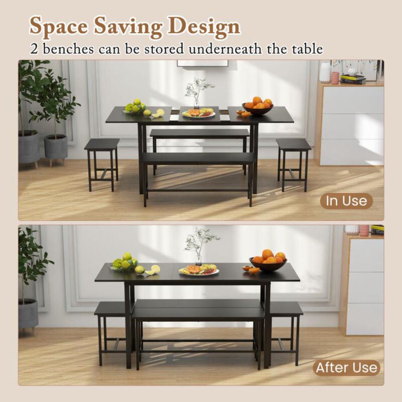 Hivvago 5 Piece Dining Table Set for 4-6 with 2 Benches & 2 Stools for Kitchen Dining Room