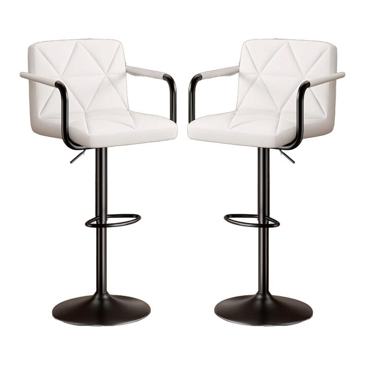 Leather Swivel Bar Stools Set of 2, Adjustable Height Square Counter Stools with Back & Iron Frame, 360&deg; Kitchen Island Chairs for Outdoor, Home Bar, Hotel