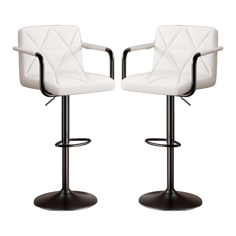 Leather Swivel Bar Stools Set of 2, Adjustable Height Square Counter Stools with Back & Iron Frame, 360&deg; Kitchen Island Chairs for Outdoor, Home Bar, Hotel image number 0