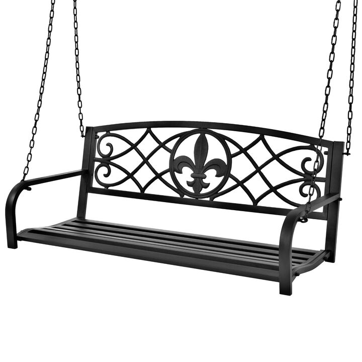 Hivvago Farmhouse Black Sturdy 2 Seat Porch Swing Bench Scroll Accents