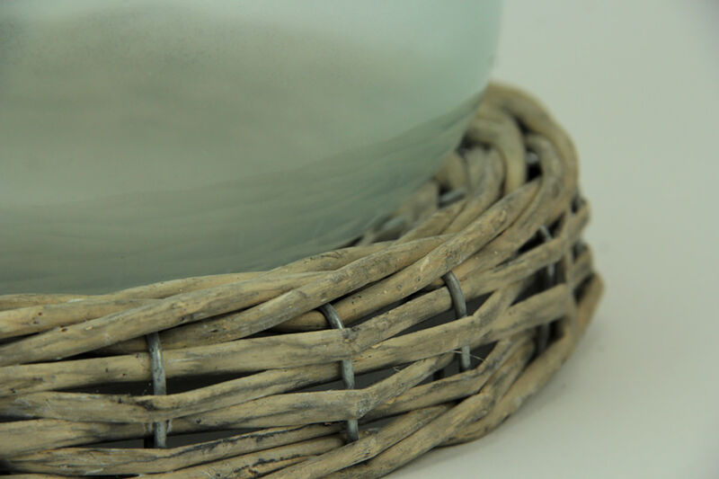 8 Inch Diameter Glass Terrarium Vase With Wicker Base image number 2