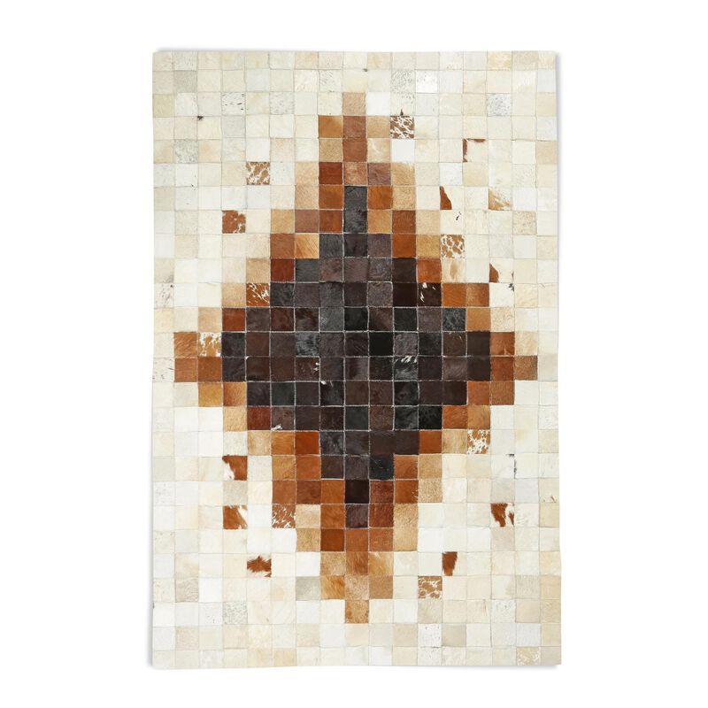 Brown and Cream Ombre Diamond Pattern Cowhide Patchwork Rug image number 5