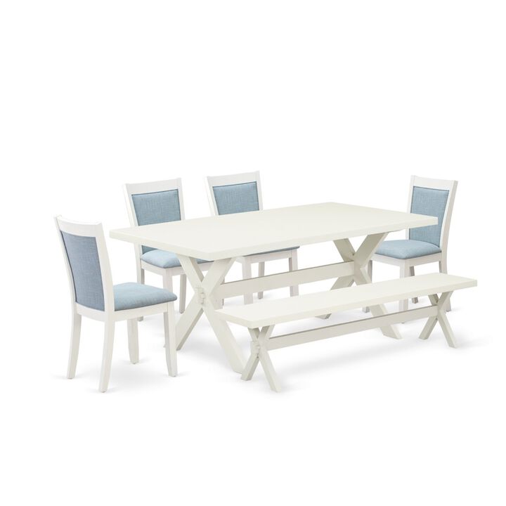 East West Furniture X027MZ015-6 6Pc Dining Set - Rectangular Table , 4 Parson Chairs and a Bench - Multi-Color Color