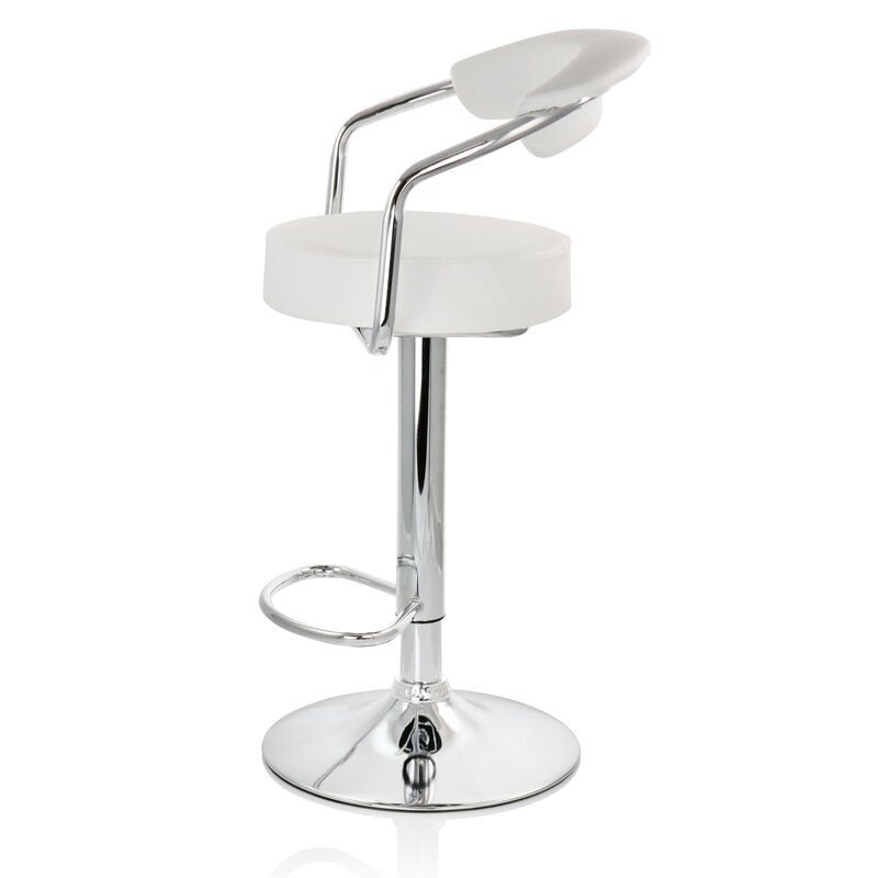 Elama 2 Piece Faux Leather Retro Adjustable Bar Stool in White with Chrome Handles and Base image number 3