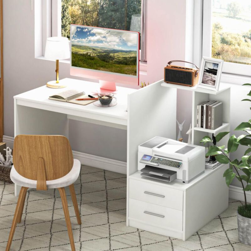 Hivvago Computer Desk Home Office with Bookshelf and Drawers