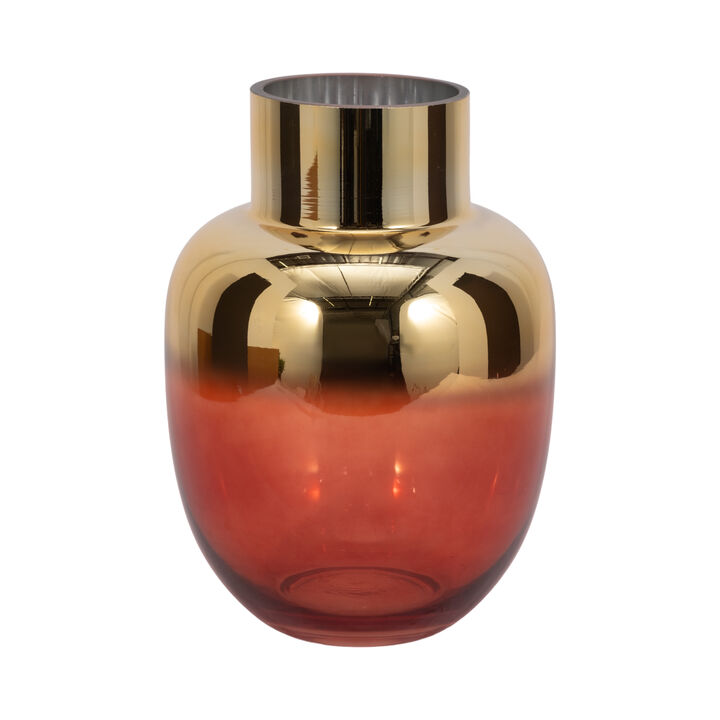 Glass 12"h Metallic Vase, Pink/gold