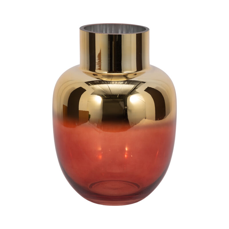 Glass 12"h Metallic Vase, Pink/gold image number 0