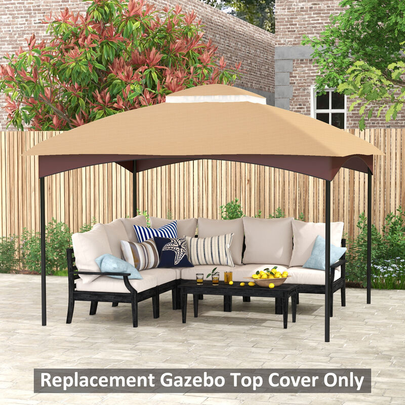 Outsunny 10' x 12' Gazebo Canopy Replacement, 2-Tier Outdoor Gazebo Cover Top Roof with Drainage Holes, (TOP ONLY), Beige