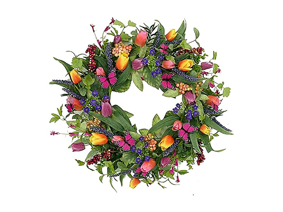 22 Inch Spring Summer Wreath Tulip Front Door Purple Tassels Eucalyptus Leaves