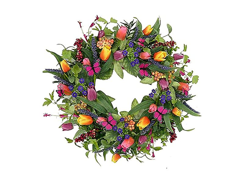 22 Inch Spring Summer Wreath Tulip Front Door Purple Tassels Eucalyptus Leaves image number 0