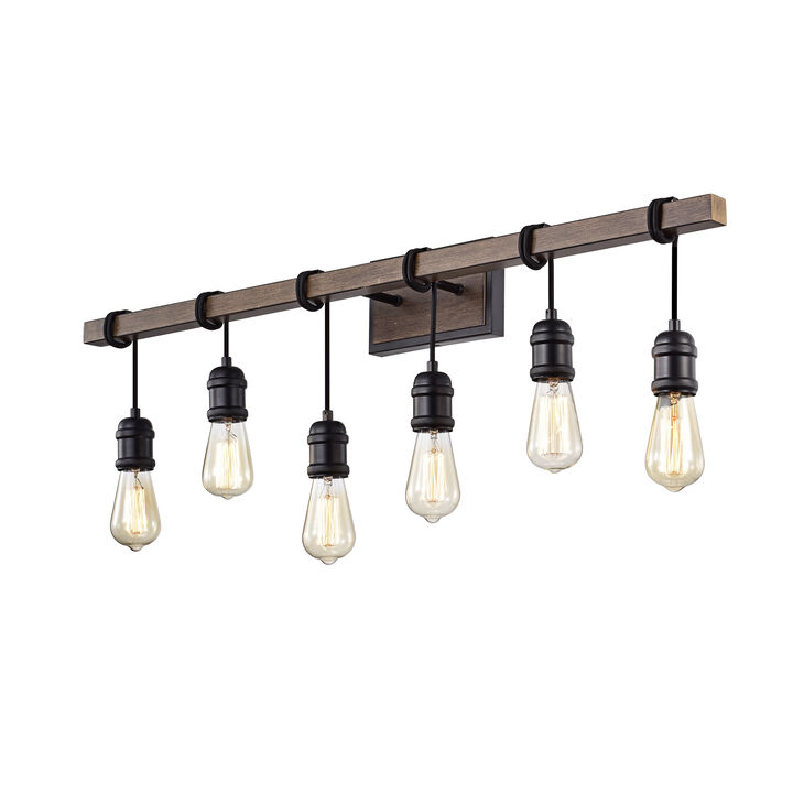 Dalia 6-light Antique Black and Faux Wood Grain Finish Wall Sconce