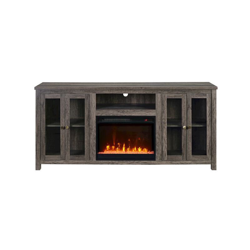 Ellington 70"W Gray Walnut Finish Fireplace TV Stand Console with Heater
