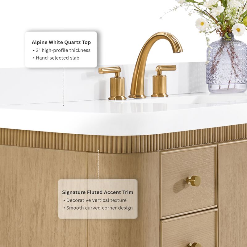 Aston 84 inch Bath Vanity Set in American Oak Finish with Alpine White Quartz Top image number 2