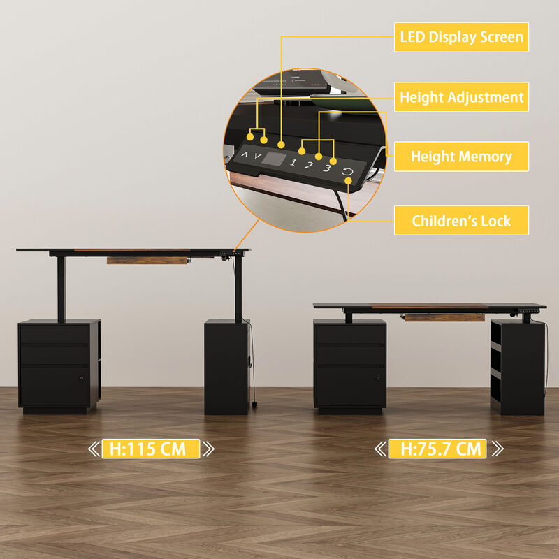 FUFU&GAGA Smart Adjustable Standing Desk with Fingerprint Lock, Height Memory, and Multi-Functional Storage, (24.3" W x 86.6" H x 11.8" D), Black