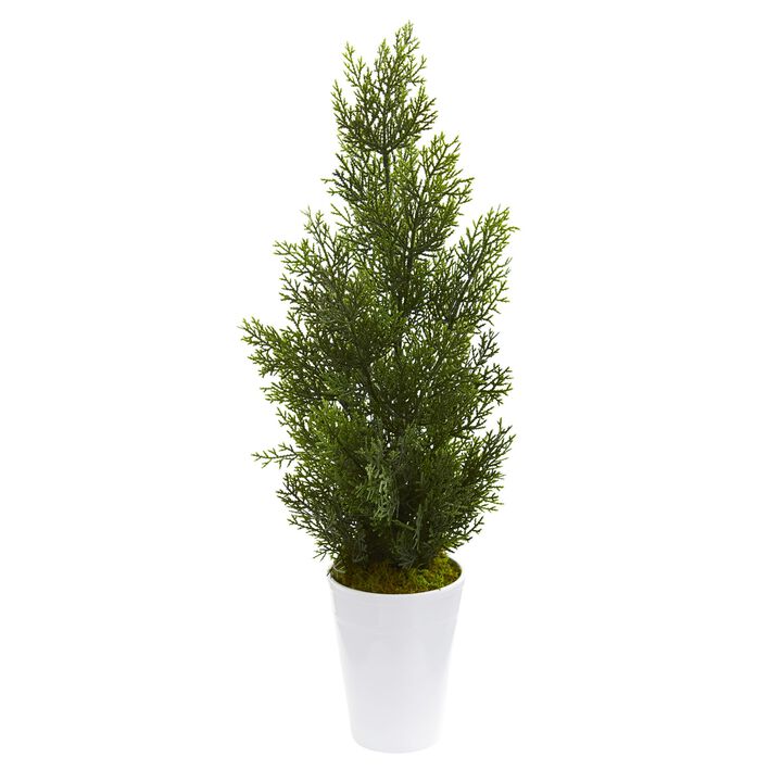 Hivvago 27 Inches Mini Cedar Artificial Pine Tree in Decorative Planter (Indoor/Outdoor)