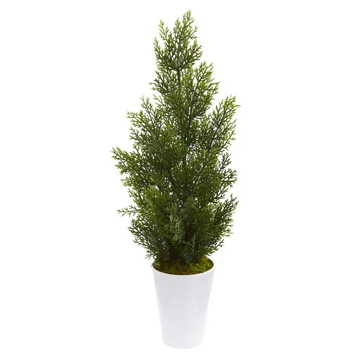 HomPlanti 27 Inches Mini Cedar Artificial Pine Tree in Decorative Planter (Indoor/Outdoor)