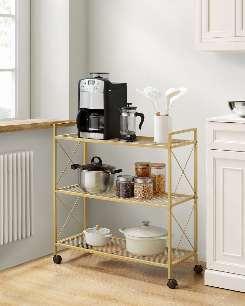 3 Tier Rolling Metal Storage Rack with Mesh Shelves and Wheels image number 1