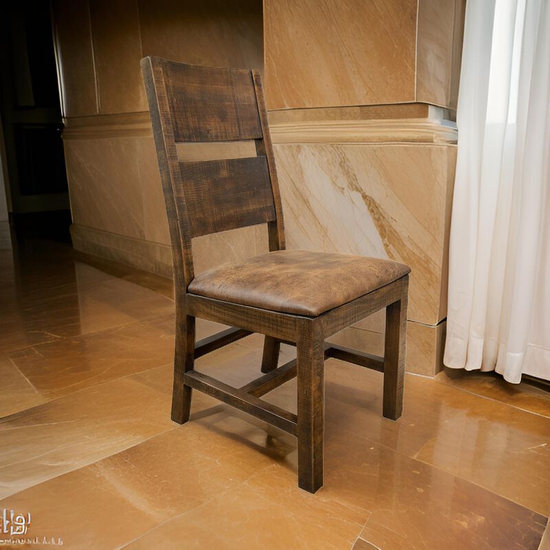 Ross 22 Inch Dining Chairs with Faux Leather Seat, Set of 2, Mango Wood, Dark Brown - Benzara image number 5