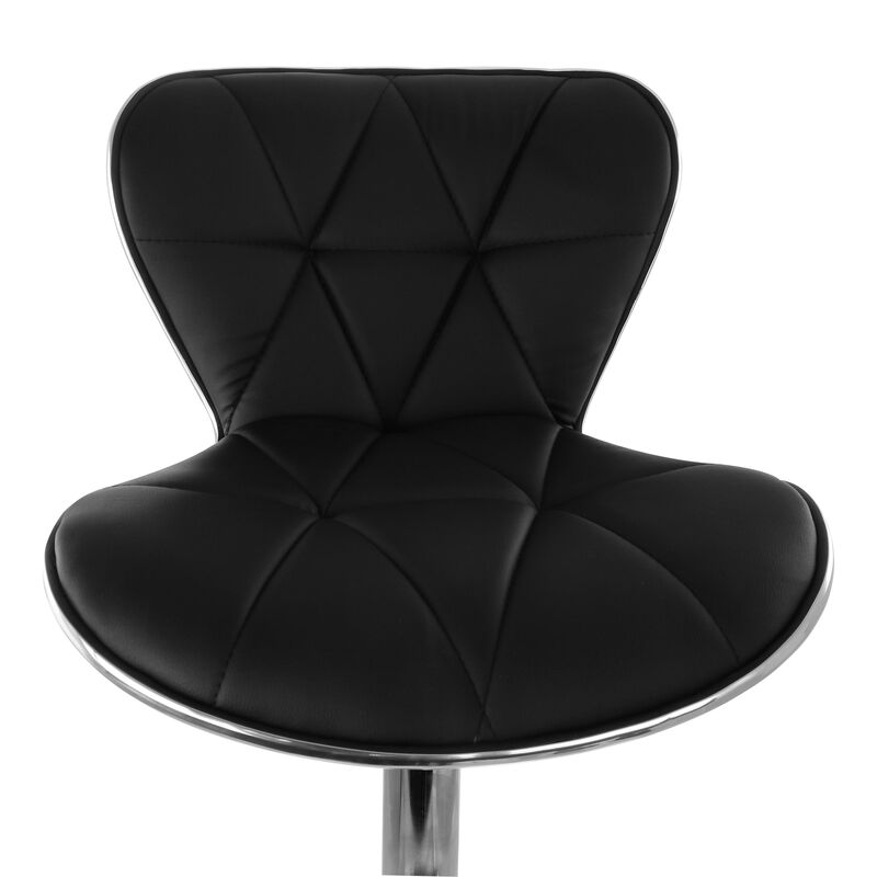 Elama 2 Piece Diamond Tufted Faux Leather Adjustable Bar Stool in Black with Chrome Trim and Base