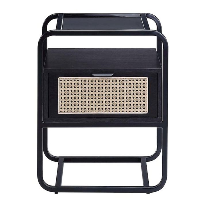 Simple Relax One Drawer Metal Frame Nightstand in Black Finish
