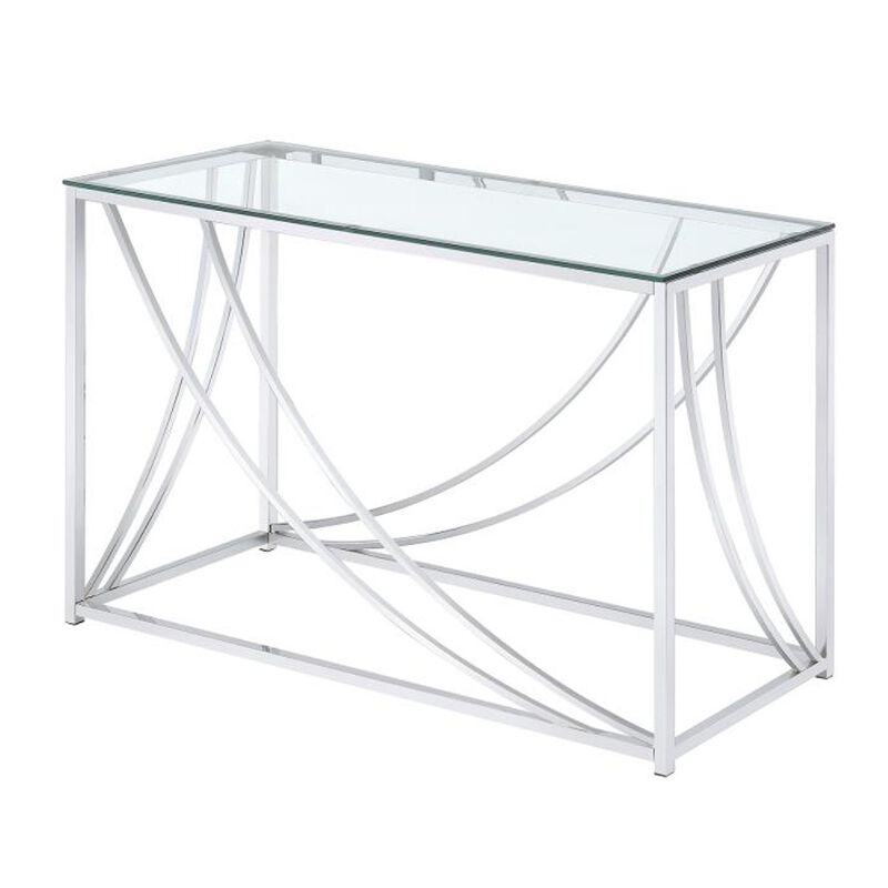 Glass Top Rectangular Sofa Table with Swooping  Curves, Clear and Silver image number 0