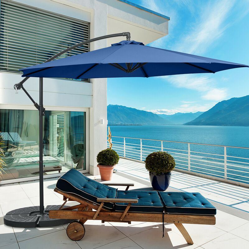 Offset Patio Umbrella with 8 Ribs Cantilever Design and Cross Base for Outdoor Shade